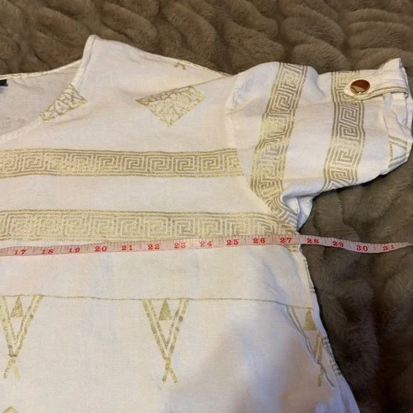 Ashley Stewart Linen Blend Tunic Dress Plus Size 18/20 White Gold Metallic - Picture 5 of 6